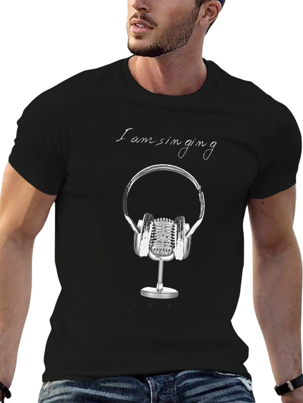 Singing Graphic Tee - Black Cotton T-Shirt