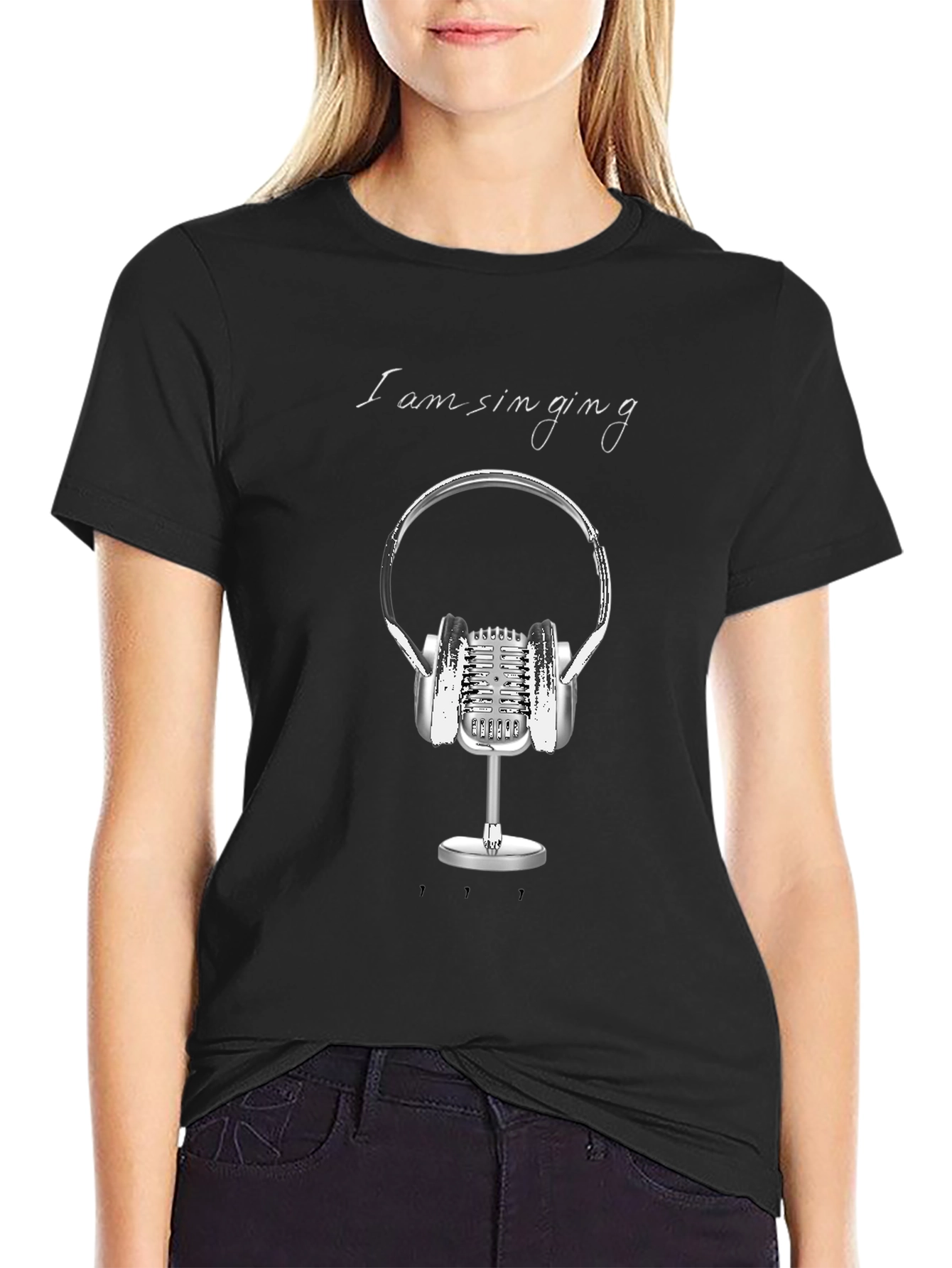 Singing Graphic Tee - Black Cotton T-Shirt