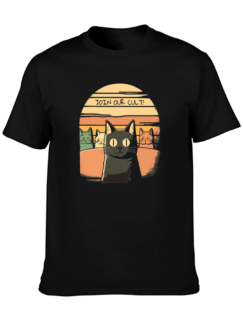 Join Our Cult! Cat Graphic Black T-Shirt