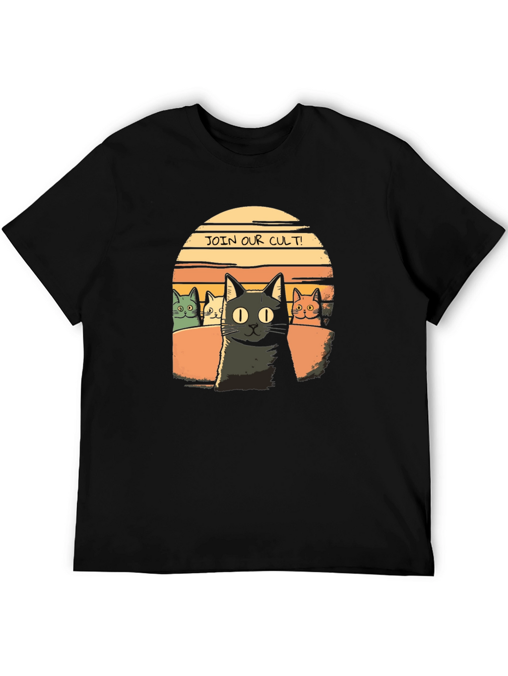 Join Our Cult! Cat Graphic Black T-Shirt