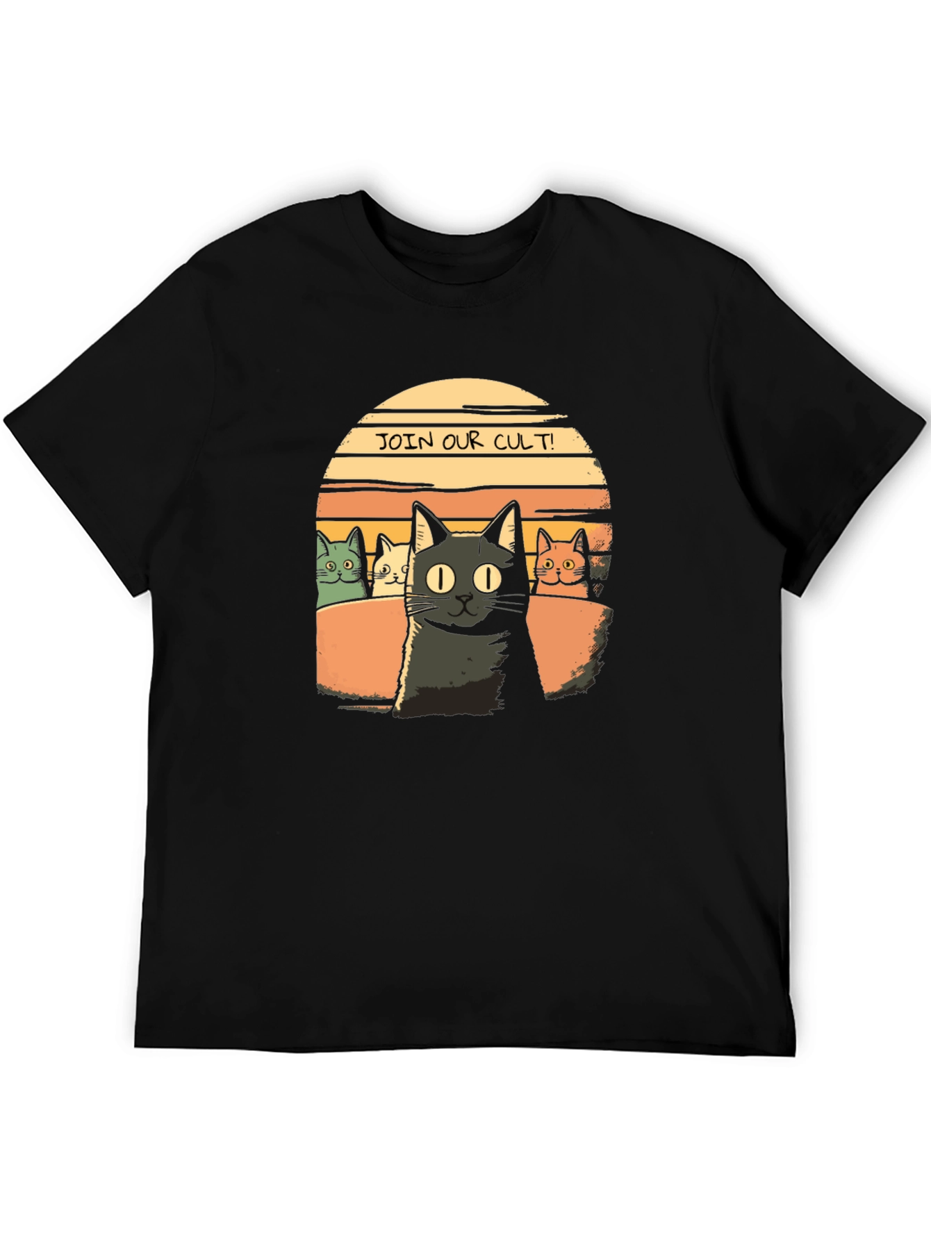 Join Our Cult! Cat Graphic Black T-Shirt