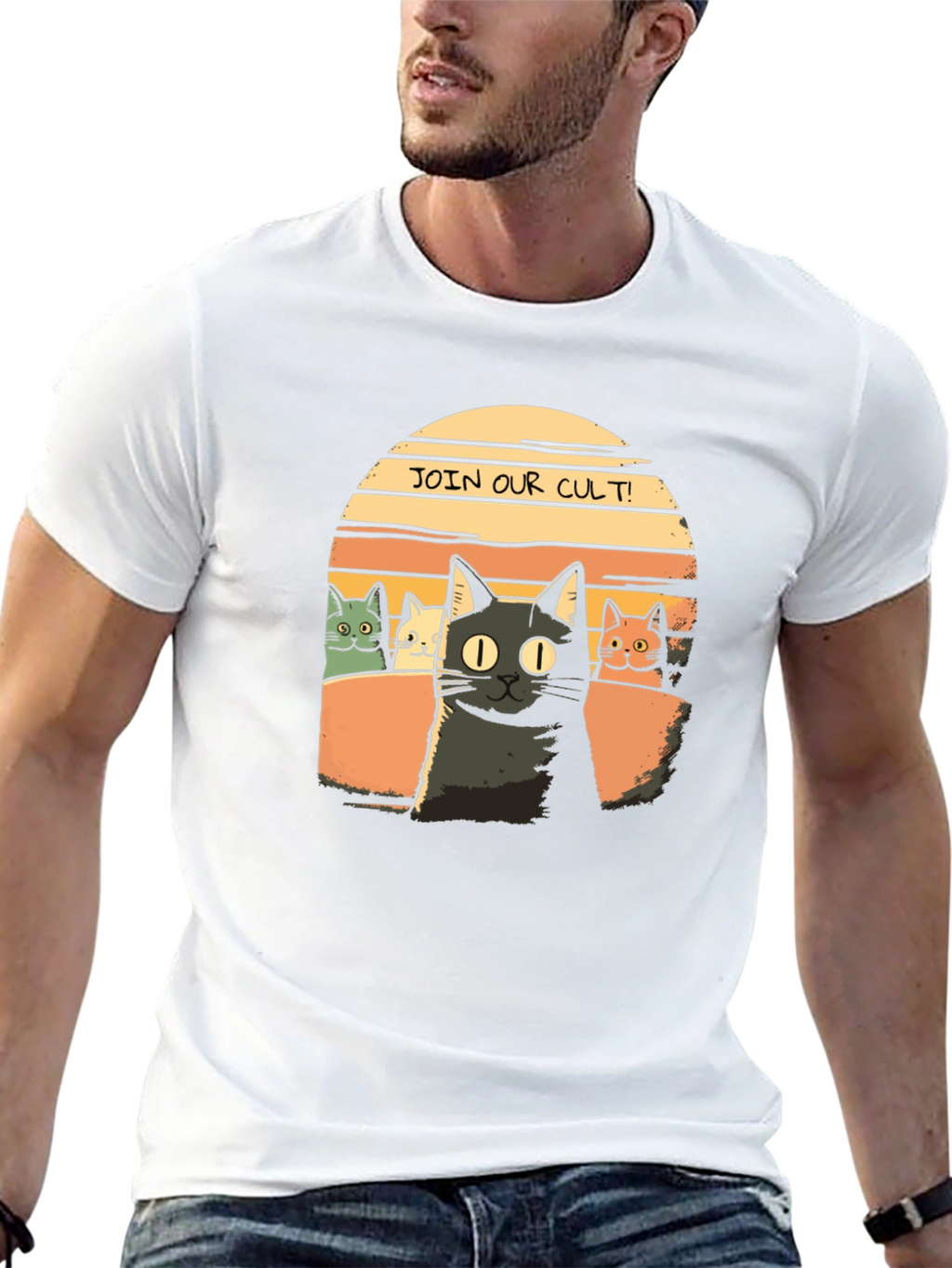 Join Our Cult! Cat Graphic Black T-Shirt