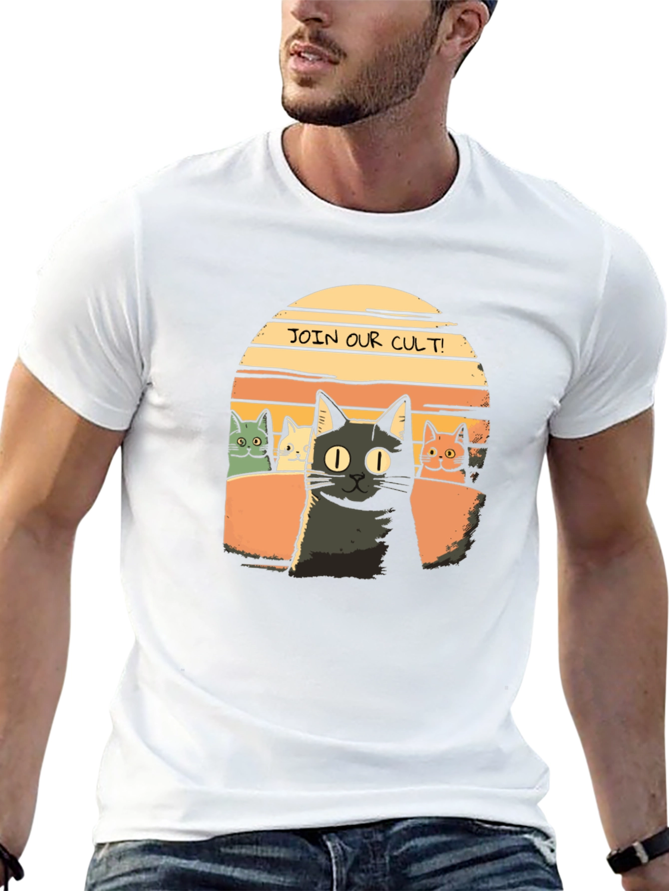 Join Our Cult! Cat Graphic Black T-Shirt