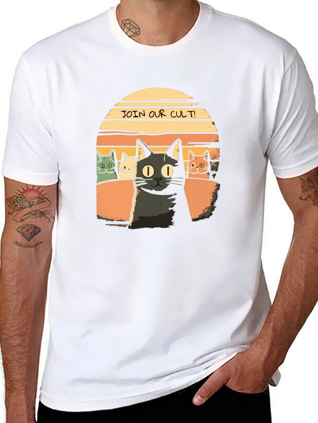 Join Our Cult! Cat Graphic Black T-Shirt