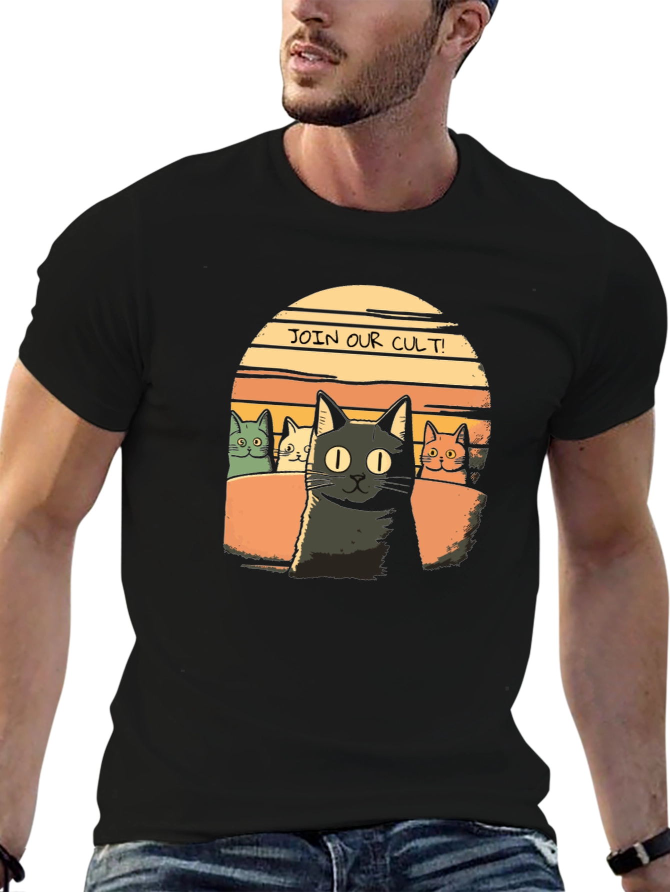 Join Our Cult! Cat Graphic Black T-Shirt