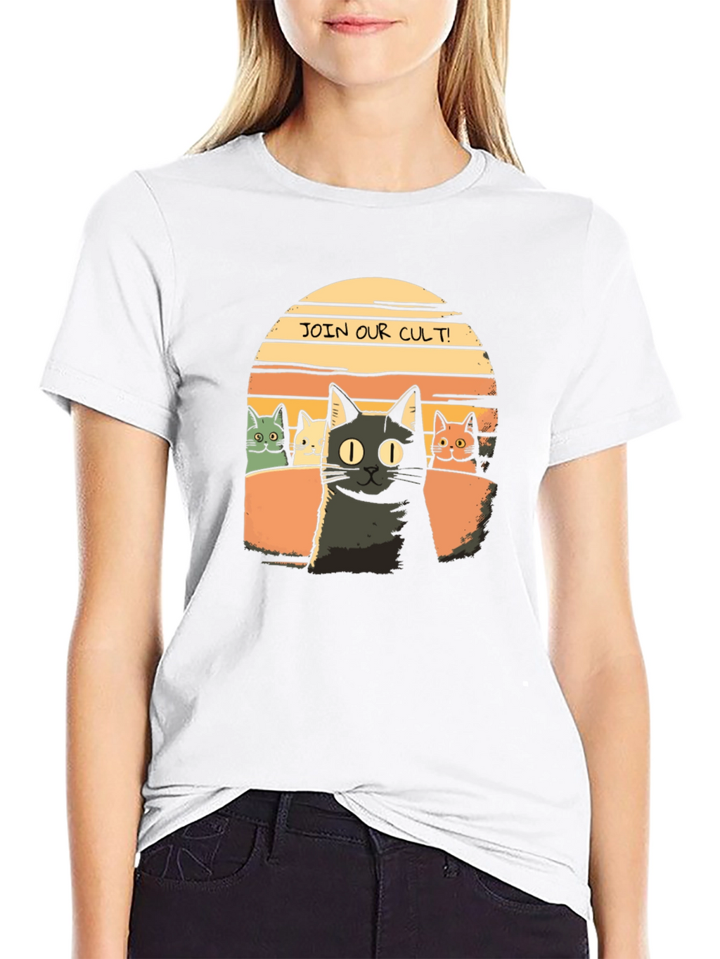 Join Our Cult! Cat Graphic Black T-Shirt
