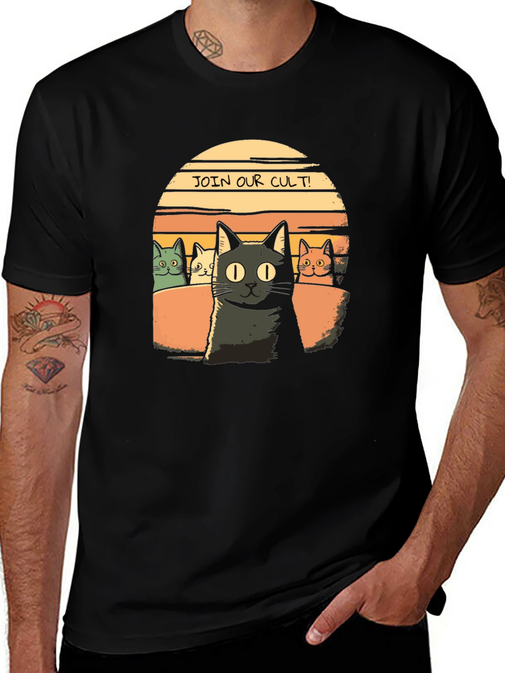 Join Our Cult! Cat Graphic Black T-Shirt