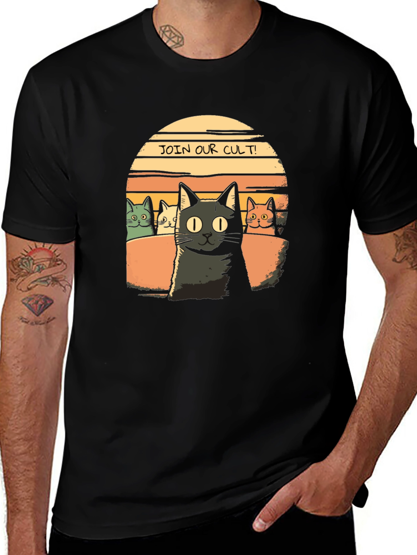 Join Our Cult! Cat Graphic Black T-Shirt