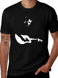 Black T-Shirt with Musician Graphic Print