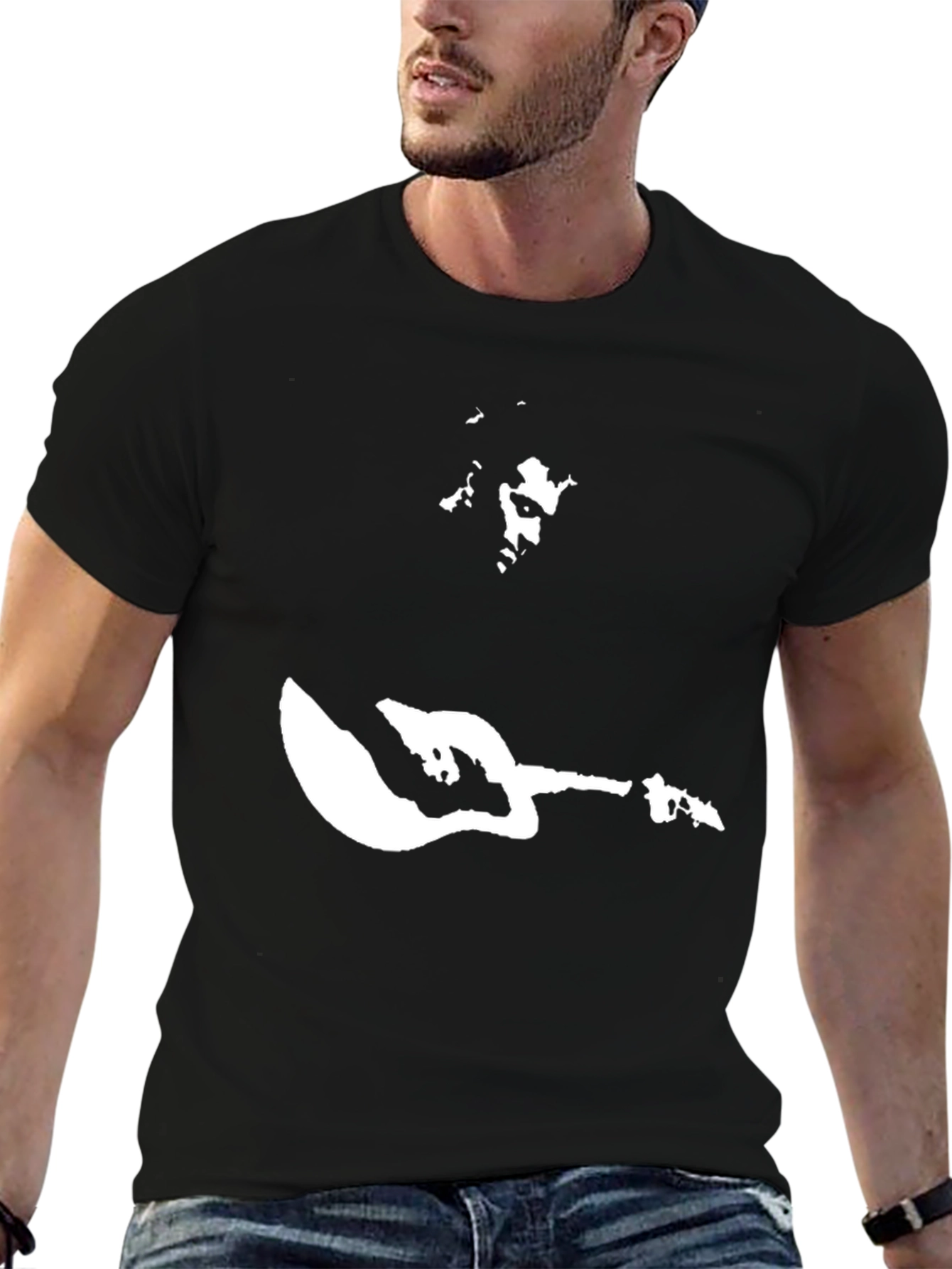 Black T-Shirt with Musician Graphic Print