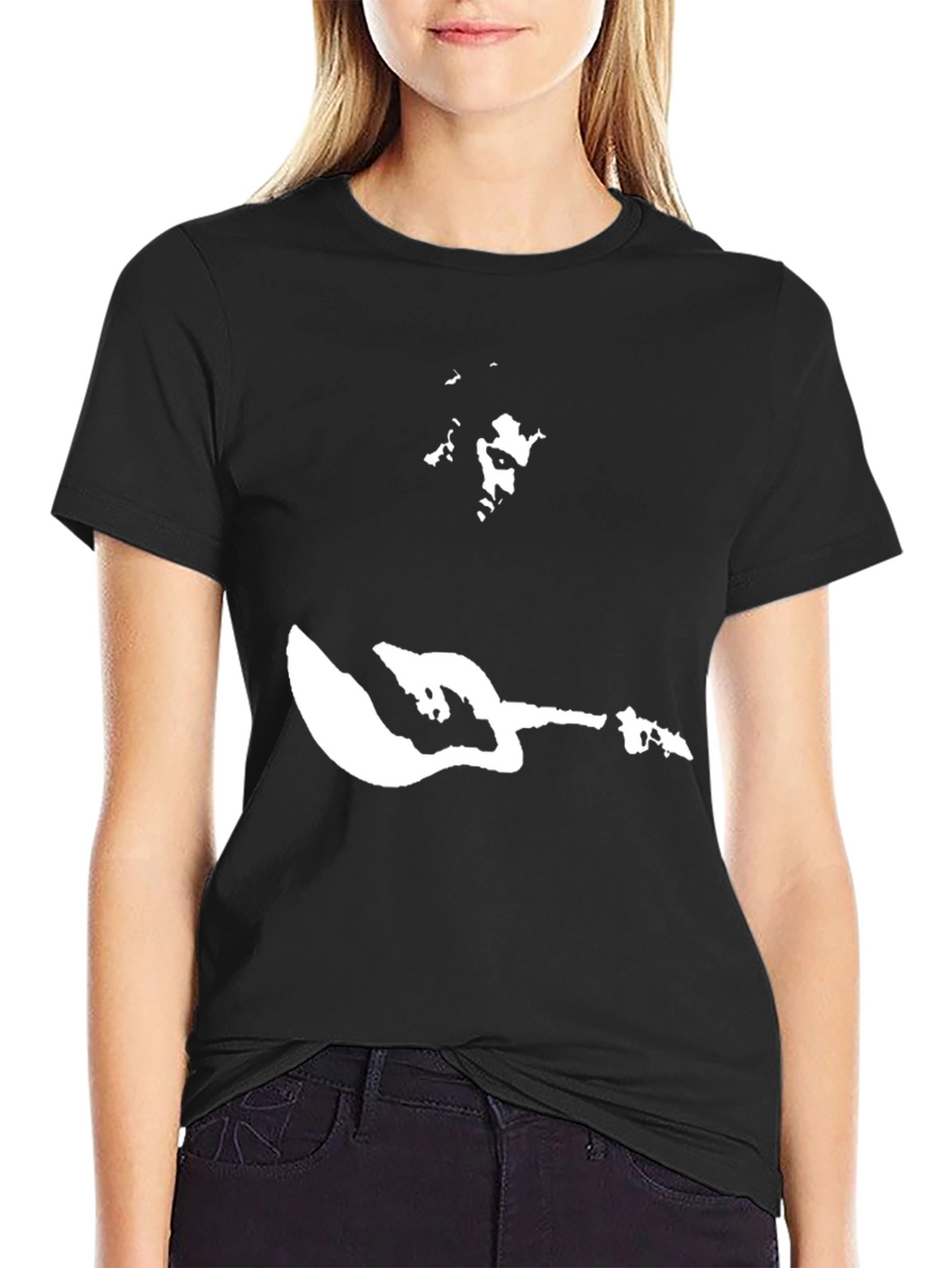 Black T-Shirt with Musician Graphic Print