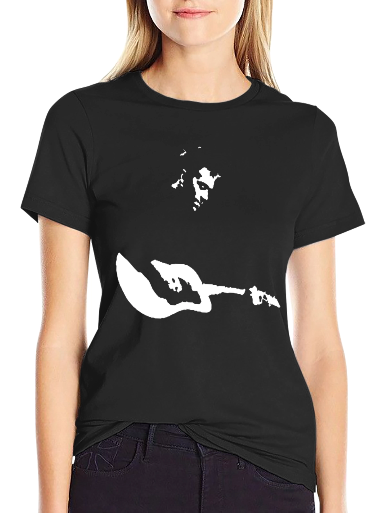 Black T-Shirt with Musician Graphic Print