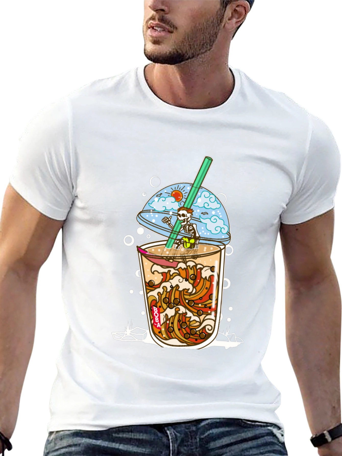 Boba Skeleton T-Shirt - Beach Vibe Graphic Tee