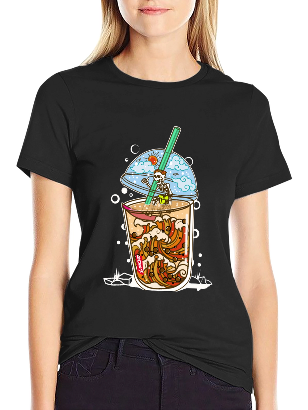 Boba Skeleton T-Shirt - Beach Vibe Graphic Tee