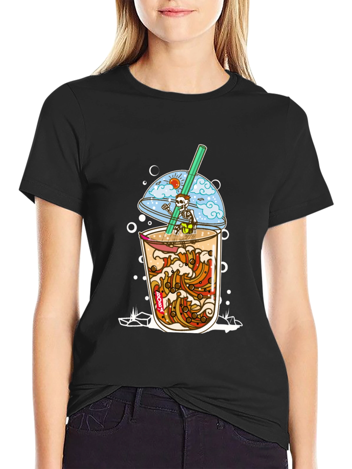 Boba Skeleton T-Shirt - Beach Vibe Graphic Tee