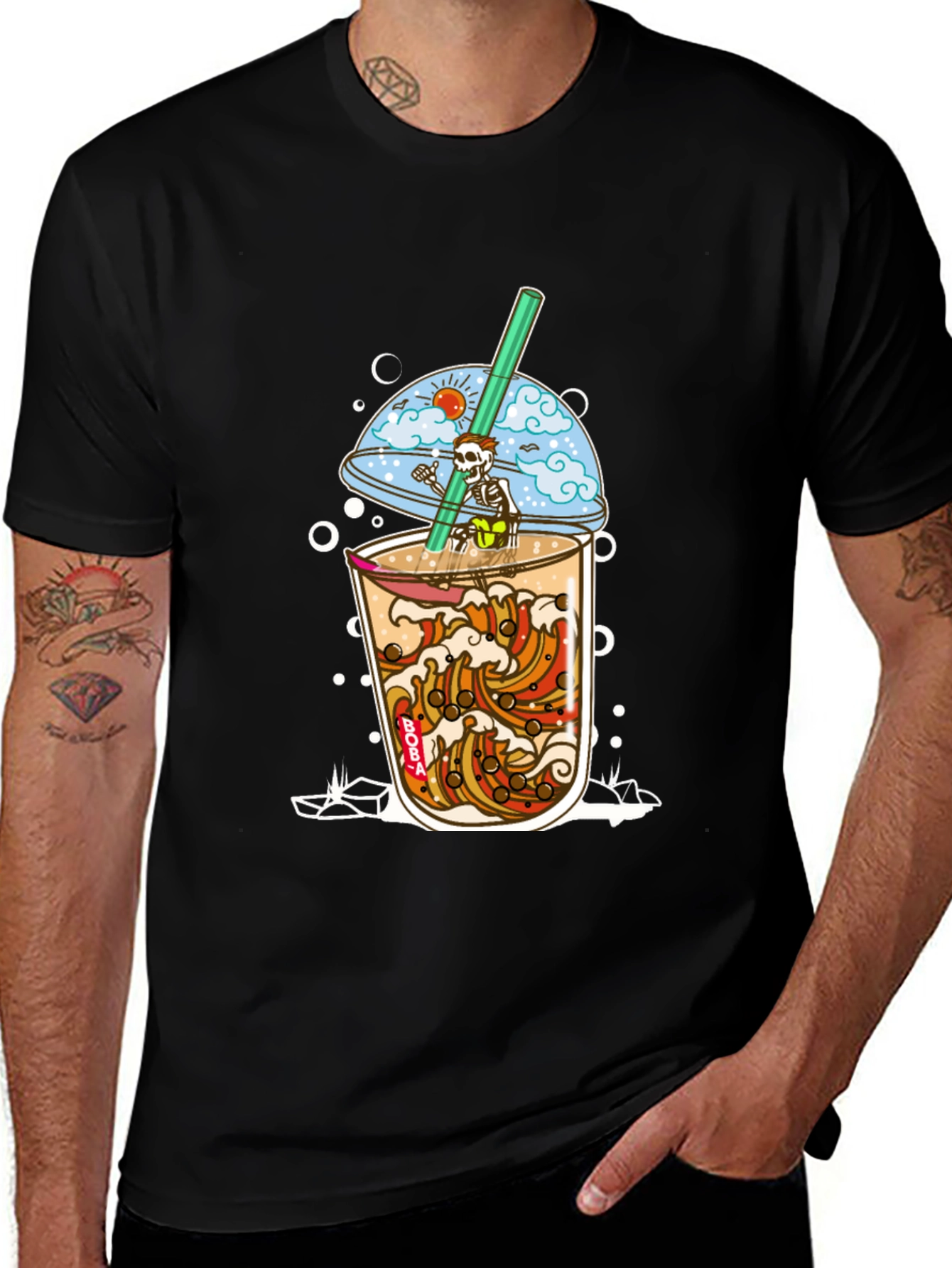 Boba Skeleton T-Shirt - Beach Vibe Graphic Tee