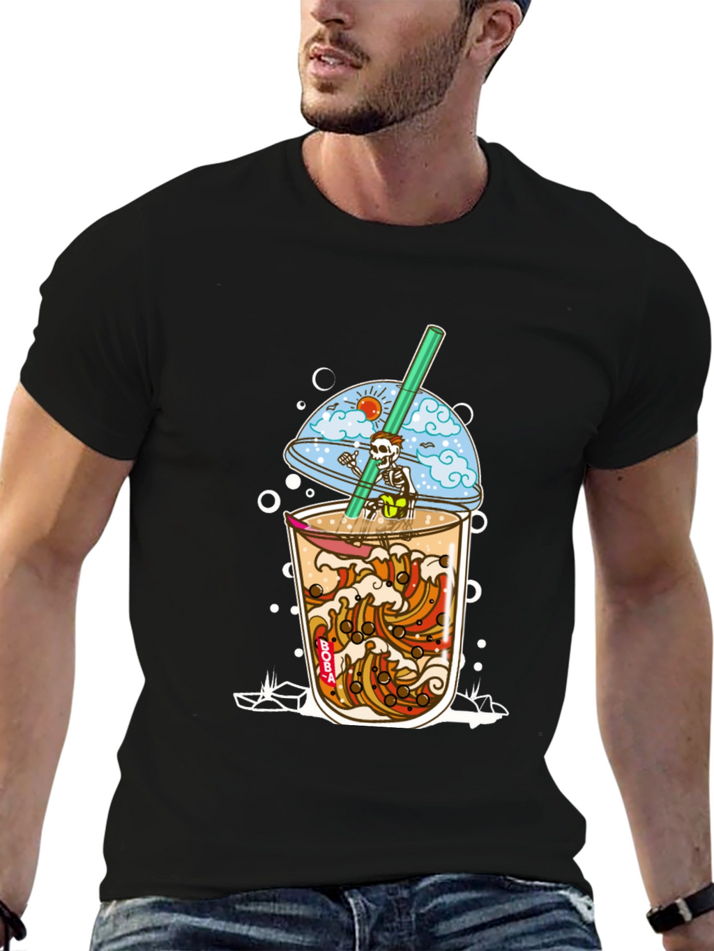 Boba Skeleton T-Shirt - Beach Vibe Graphic Tee