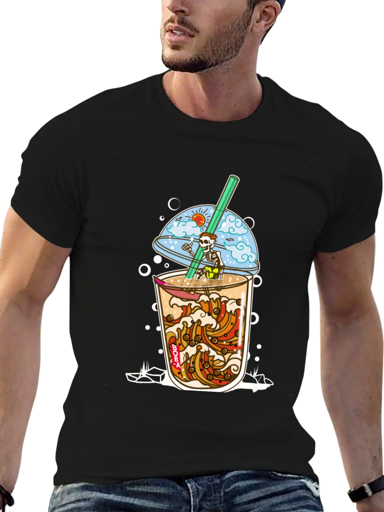 Boba Skeleton T-Shirt - Beach Vibe Graphic Tee
