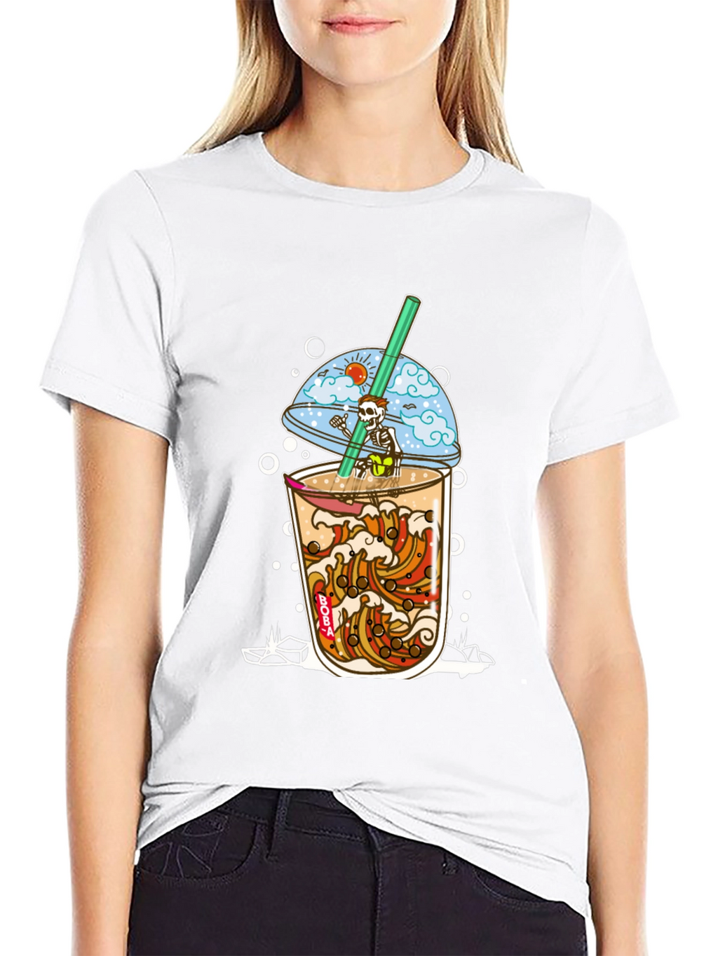 Boba Skeleton T-Shirt - Beach Vibe Graphic Tee