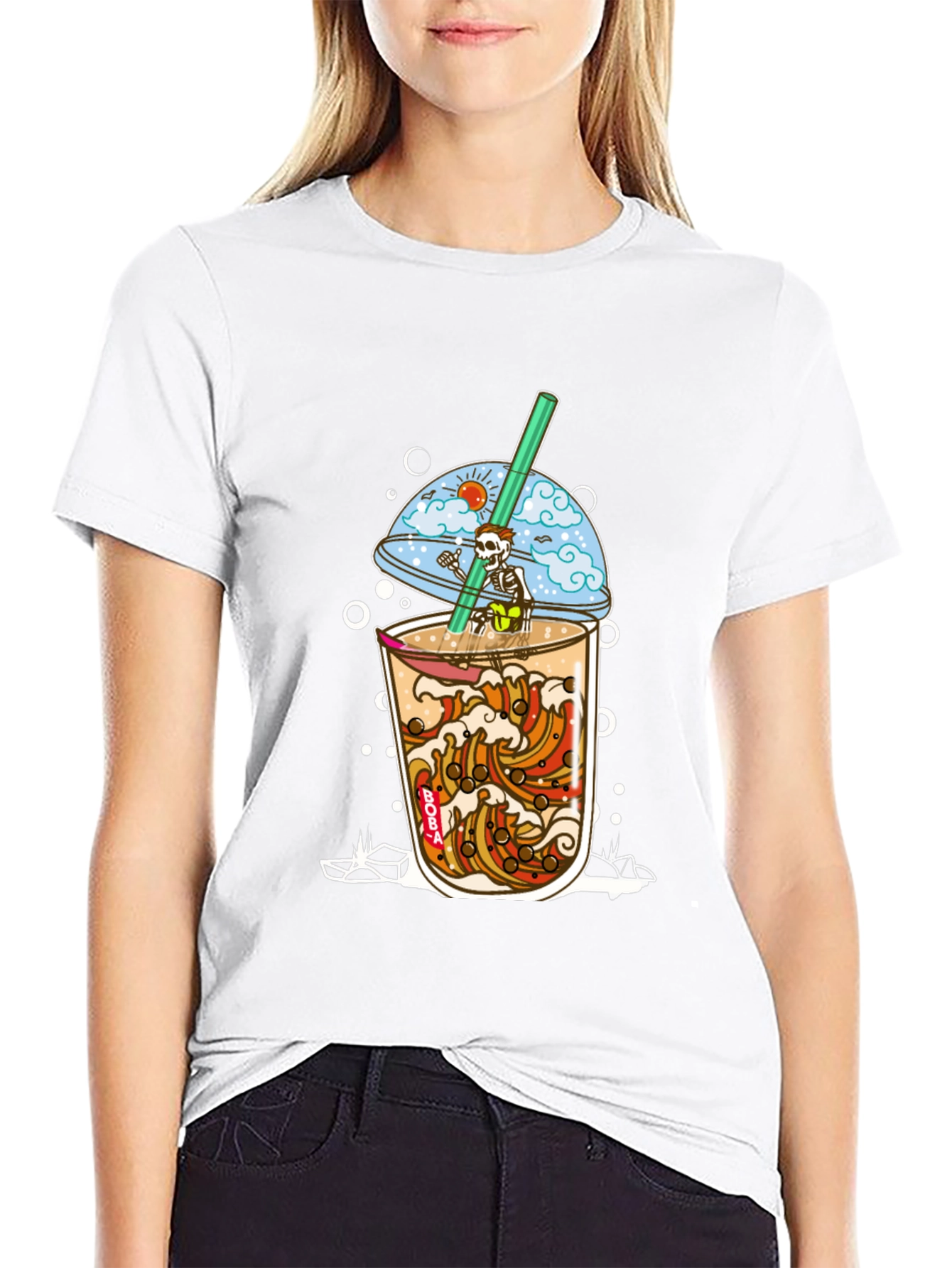 Boba Skeleton T-Shirt - Beach Vibe Graphic Tee