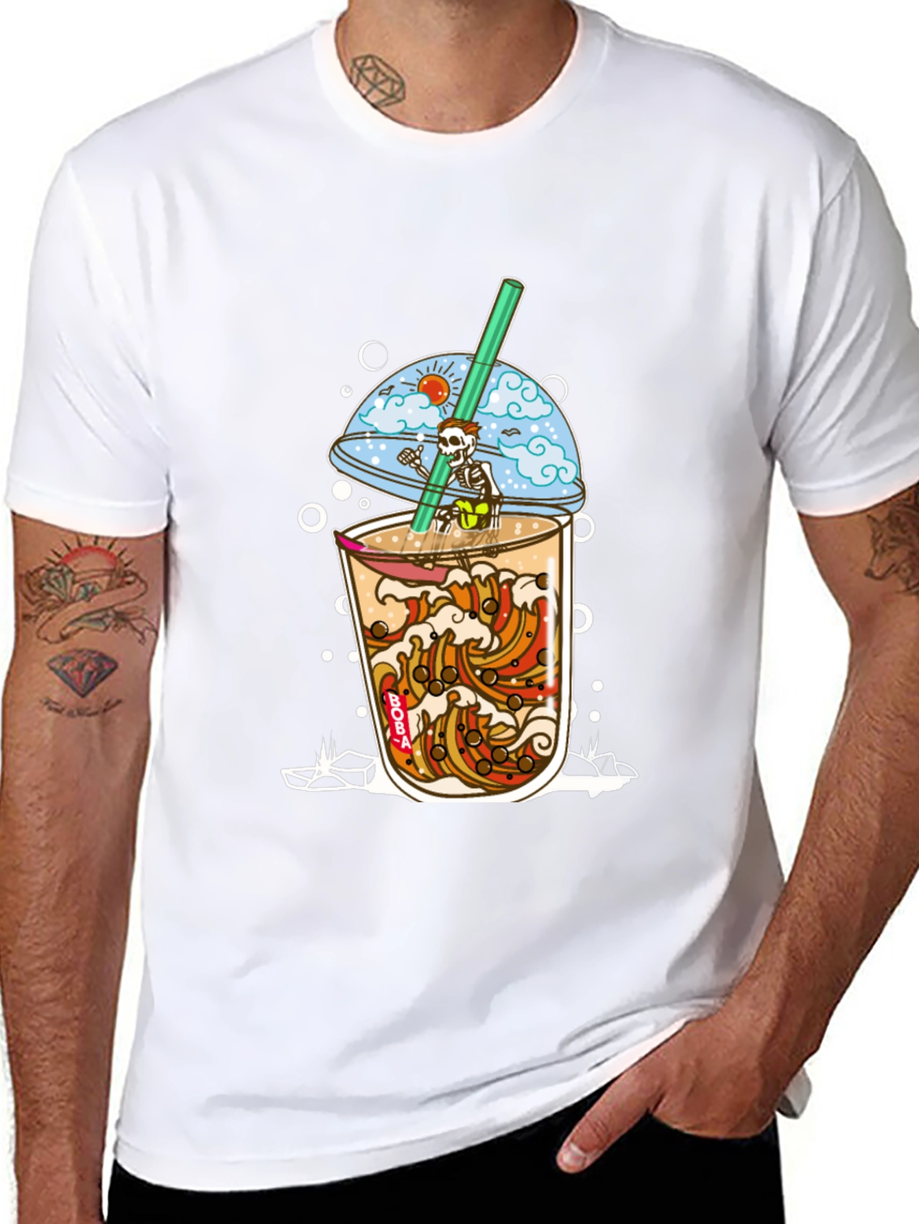 Boba Skeleton T-Shirt - Beach Vibe Graphic Tee