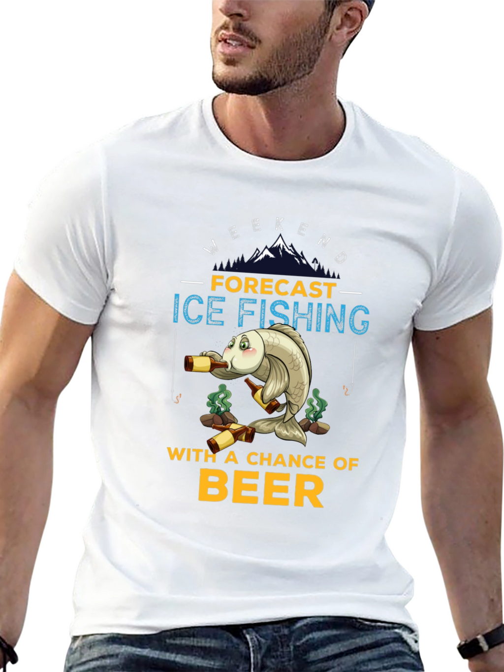 Ice Fishing & Beer Graphic T-Shirt