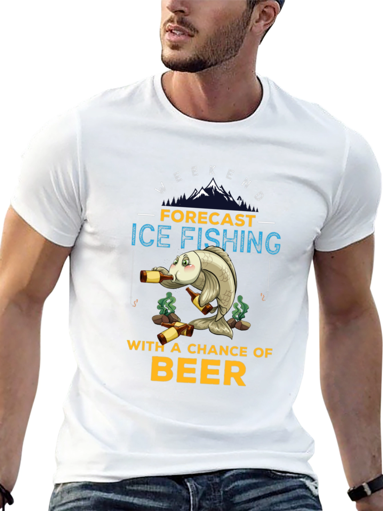 Ice Fishing & Beer Graphic T-Shirt