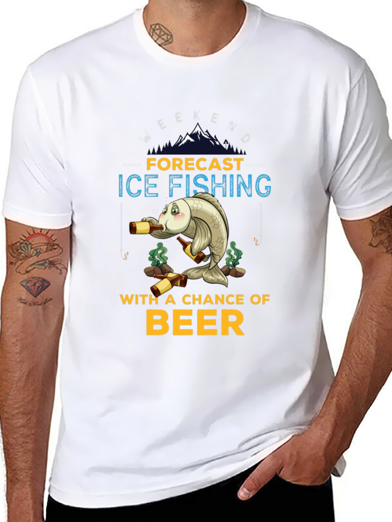 Ice Fishing & Beer Graphic T-Shirt
