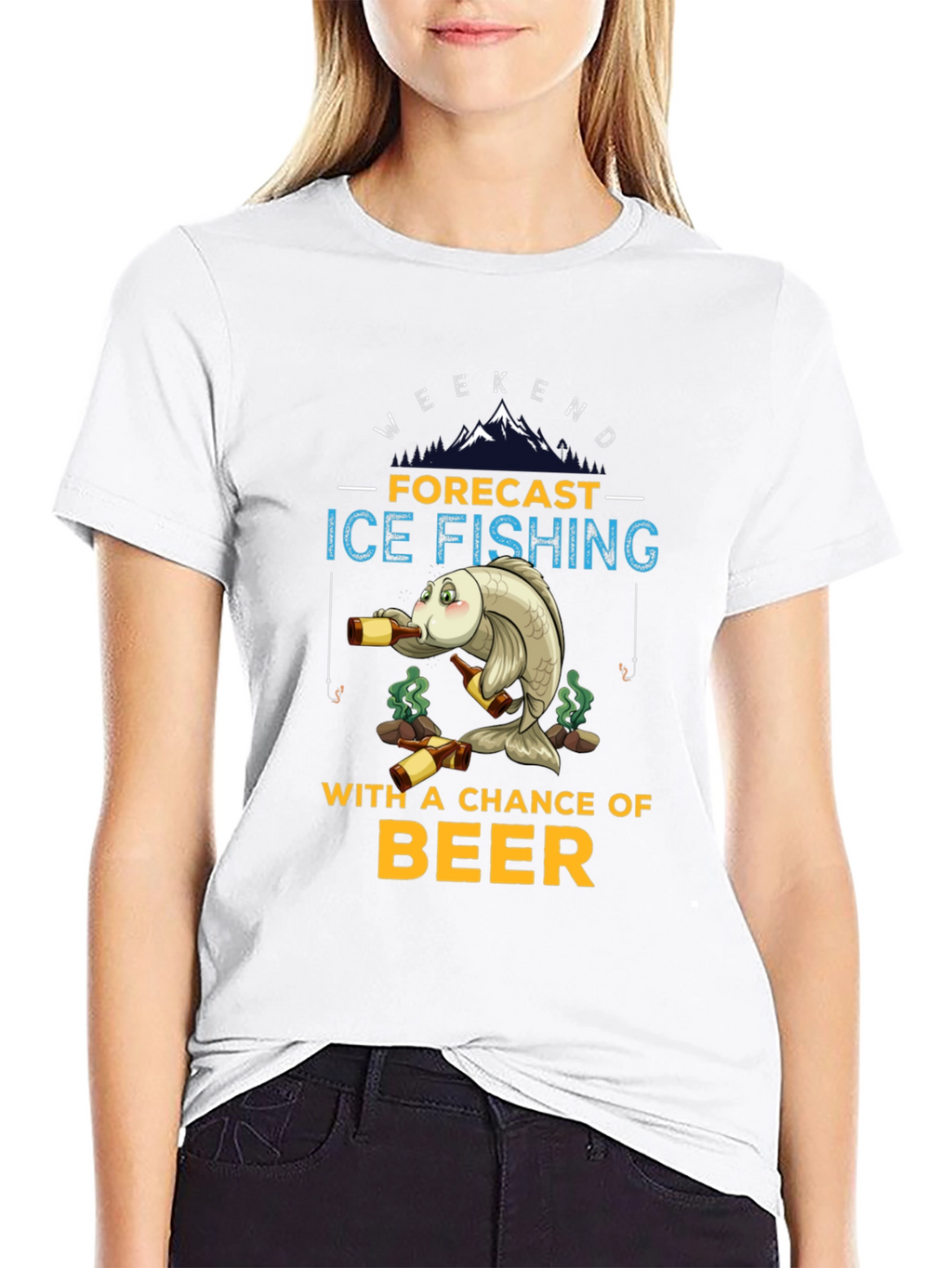 Ice Fishing & Beer Graphic T-Shirt