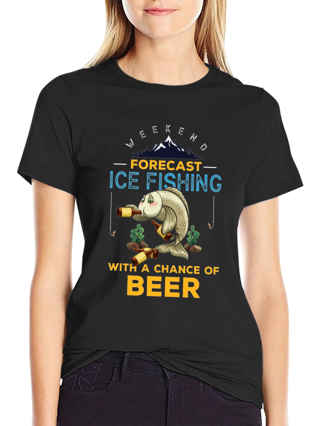 Ice Fishing & Beer Graphic T-Shirt