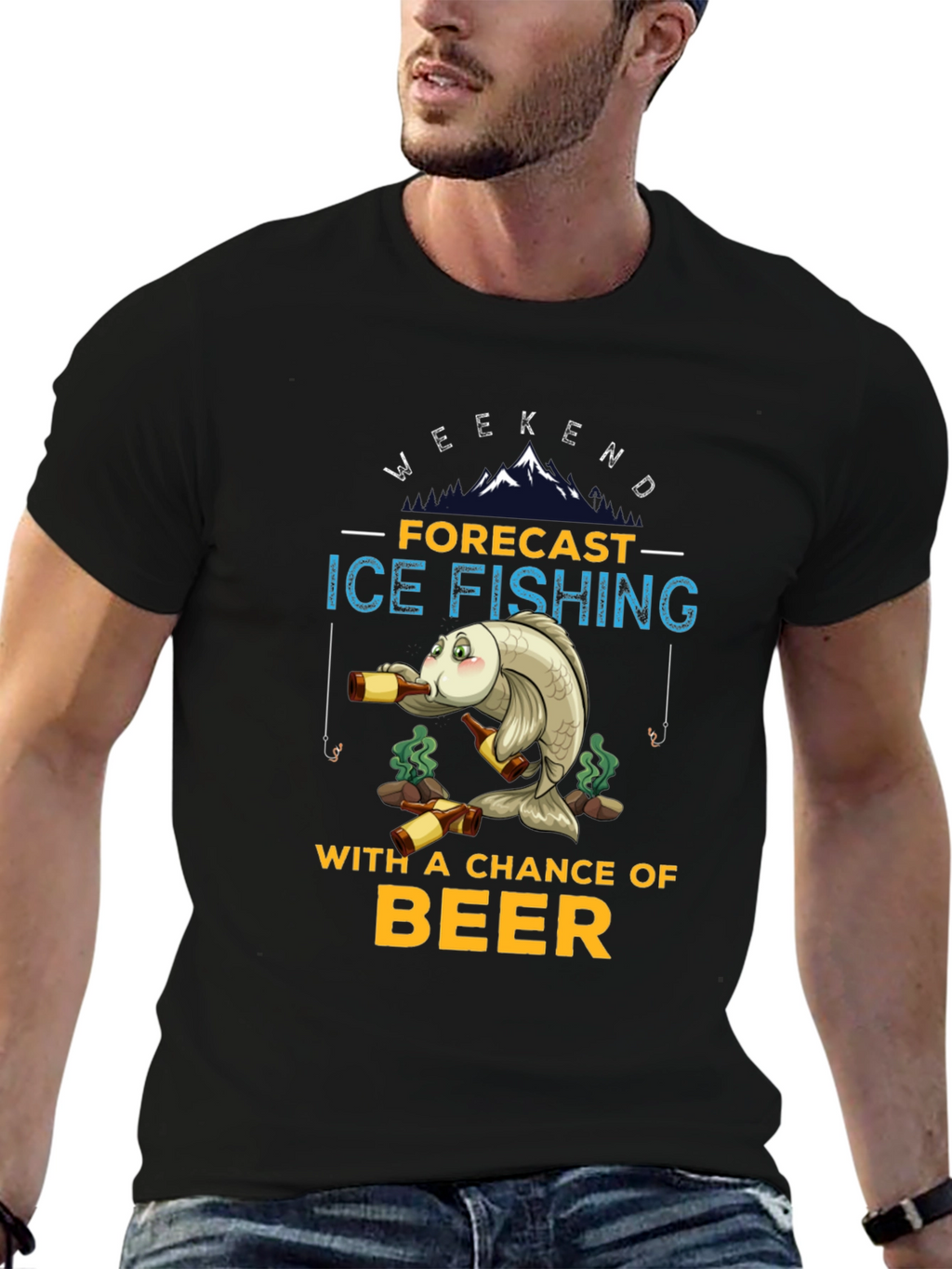 Ice Fishing & Beer Graphic T-Shirt