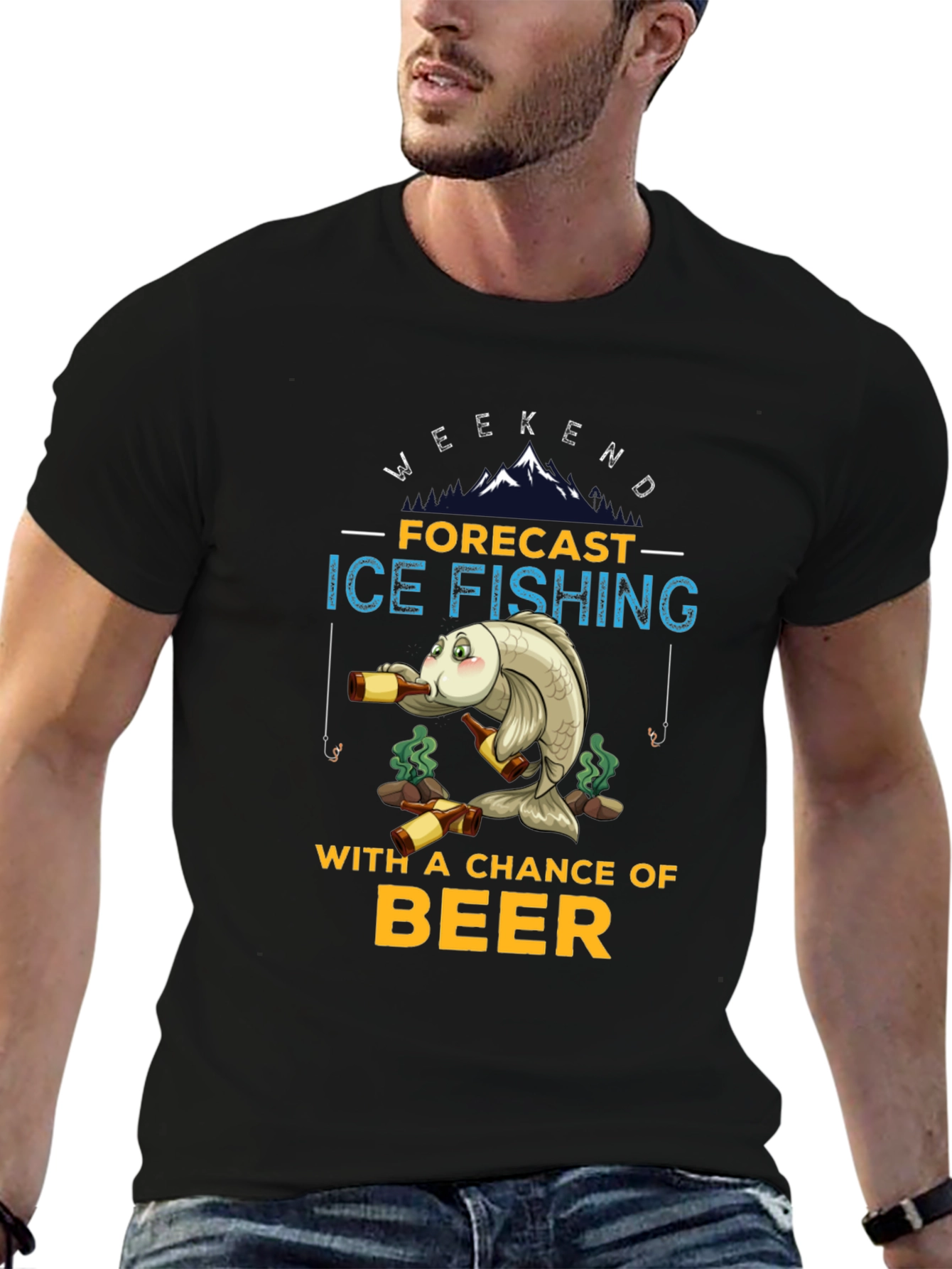 Ice Fishing & Beer Graphic T-Shirt
