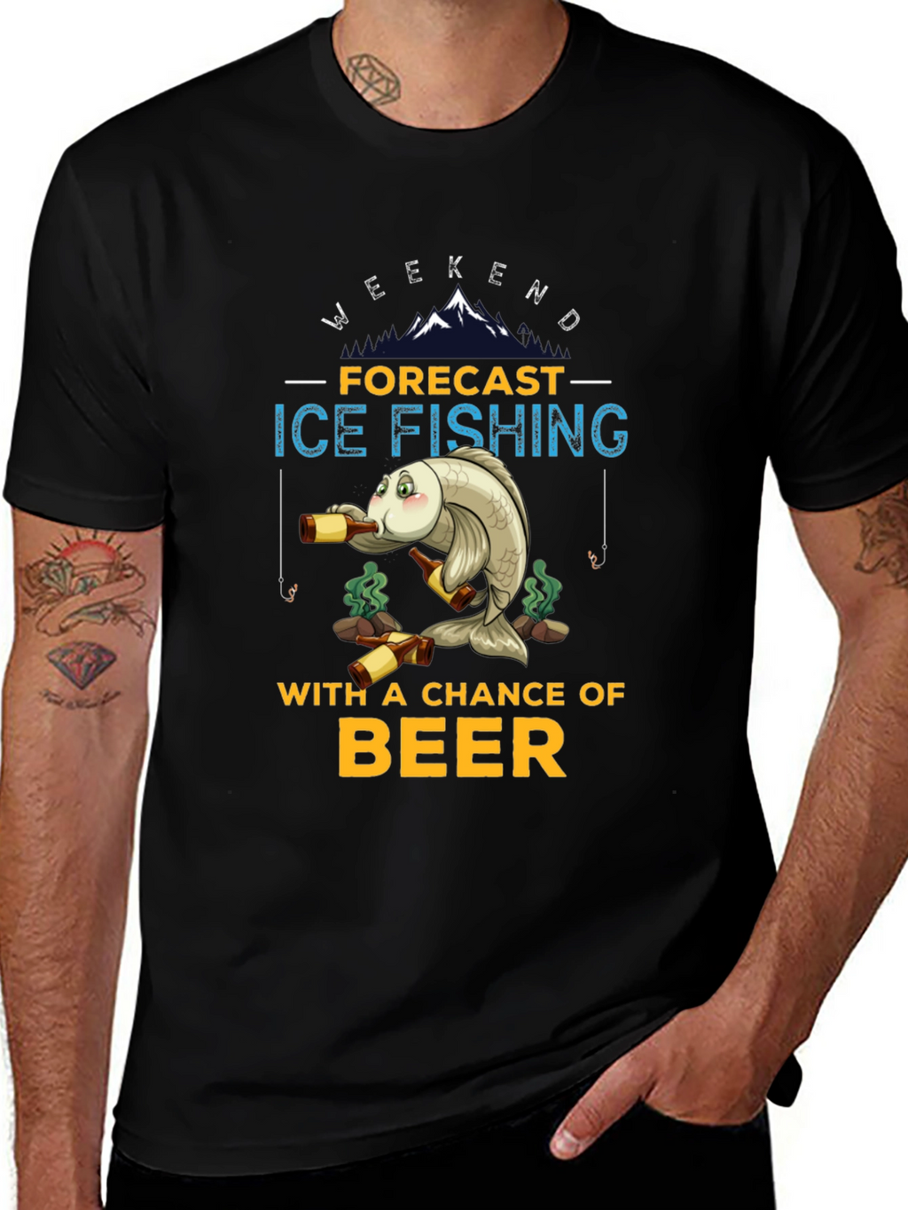 Ice Fishing & Beer Graphic T-Shirt