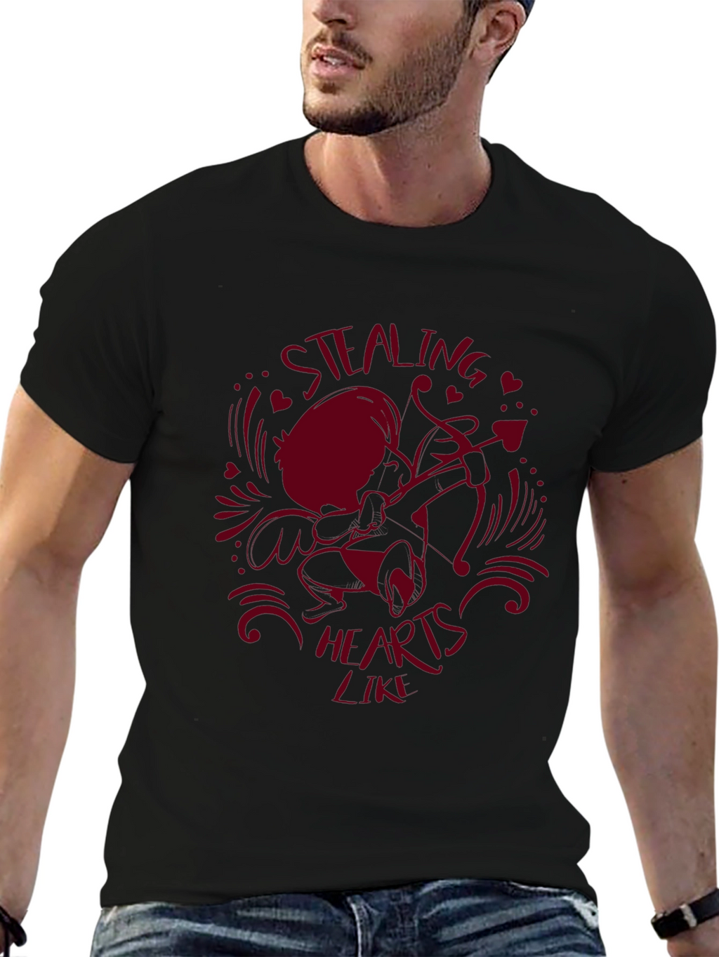 Stealing Hearts Cupid Graphic Tee - Valentines Day Shirt
