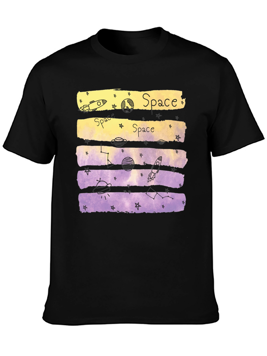 Space Theme Graphic Tee - Black Cotton Blend