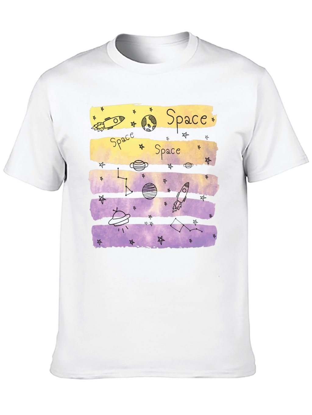Space Theme Graphic Tee - Black Cotton Blend