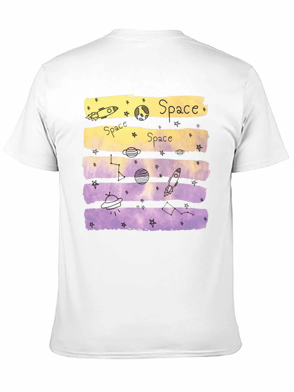Space Theme Graphic Tee - Black Cotton Blend
