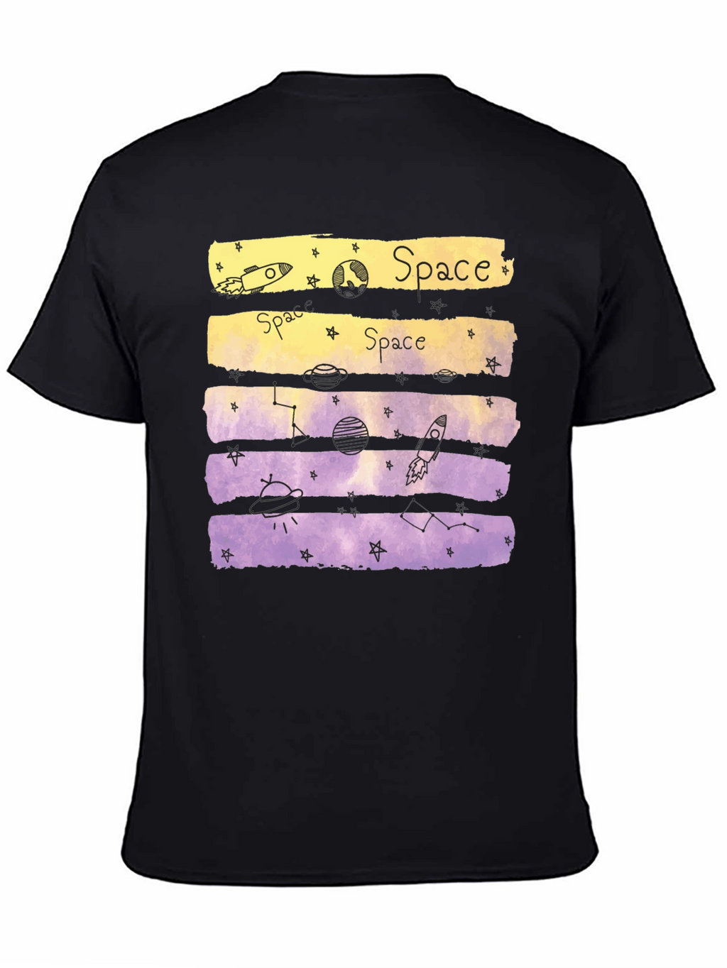Space Theme Graphic Tee - Black Cotton Blend
