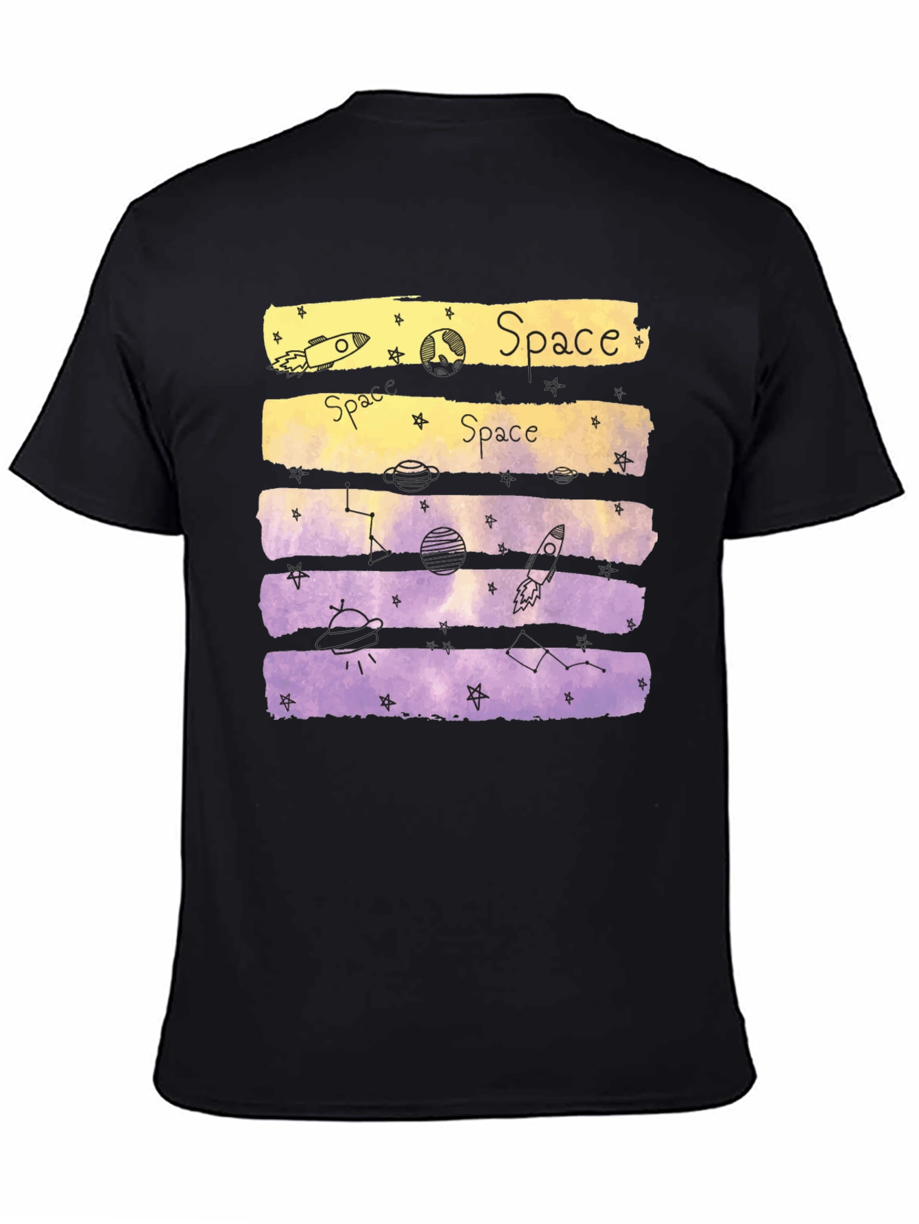 Space Theme Graphic Tee - Black Cotton Blend