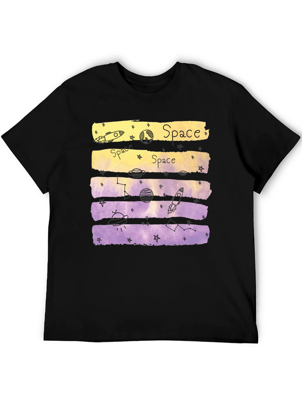 Space Theme Graphic Tee - Black Cotton Blend