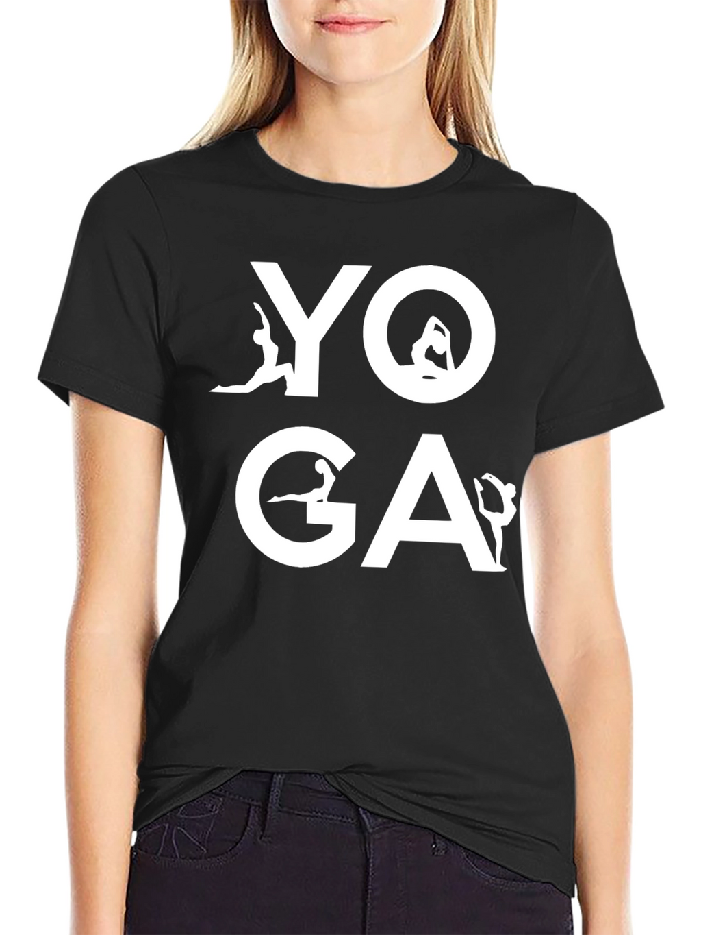 Yoga Pose Graphic Tee - Black Cotton Comfort