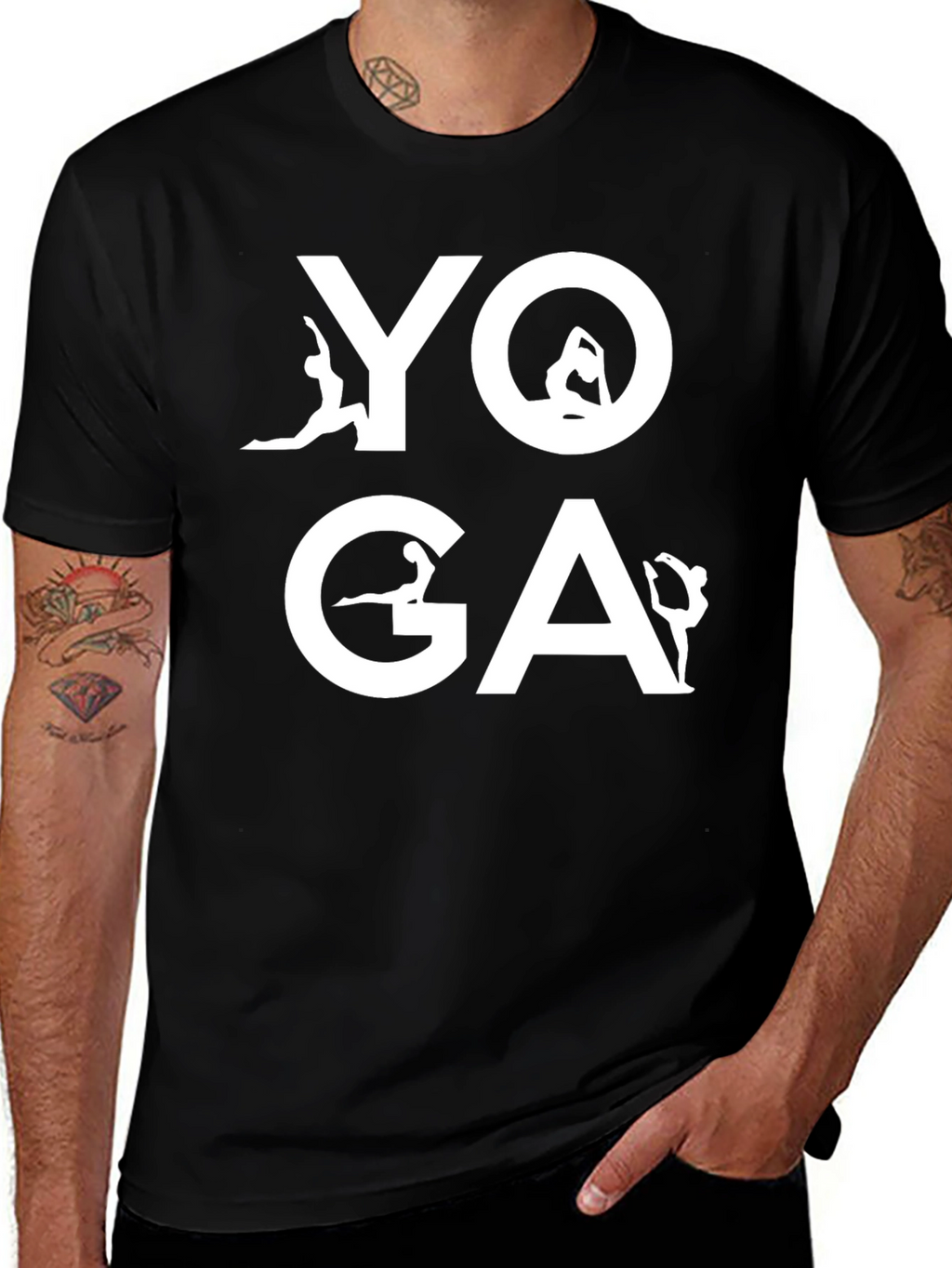 Yoga Pose Graphic Tee - Black Cotton Comfort
