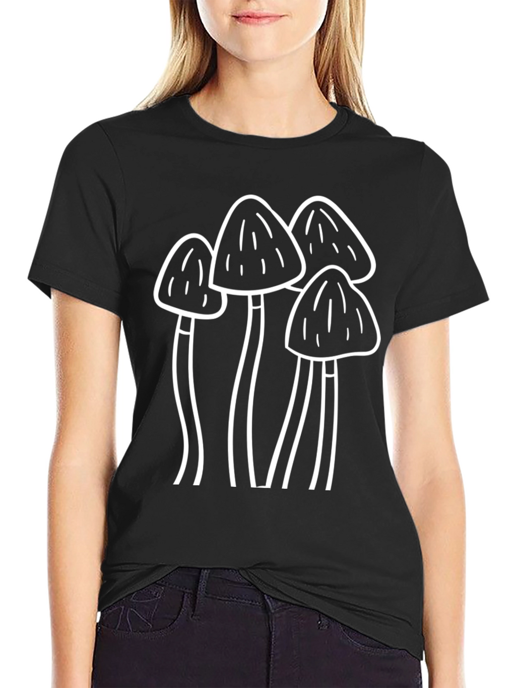 Mushroom Graphic Tee - Black Cotton Shirt
