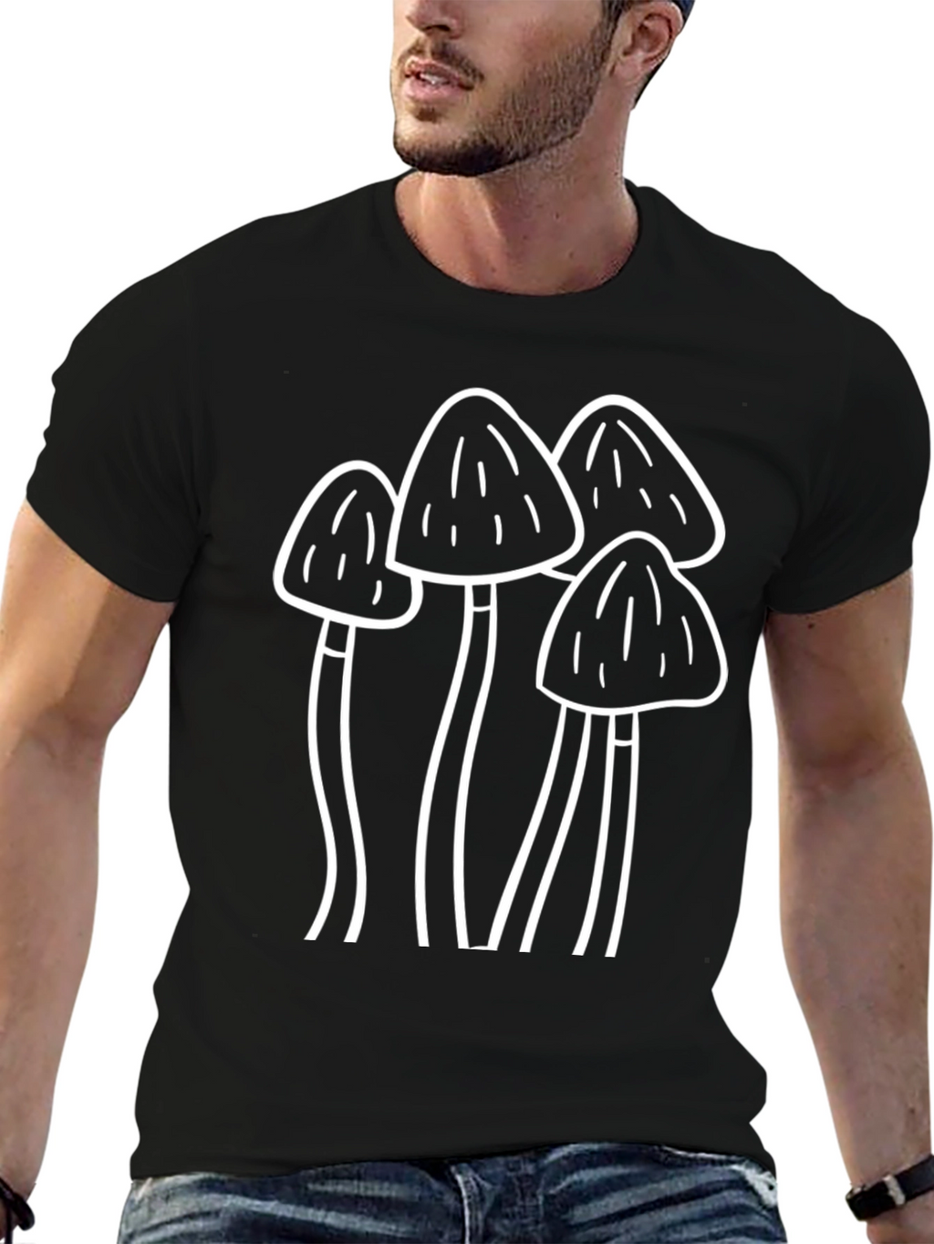 Mushroom Graphic Tee - Black Cotton Shirt