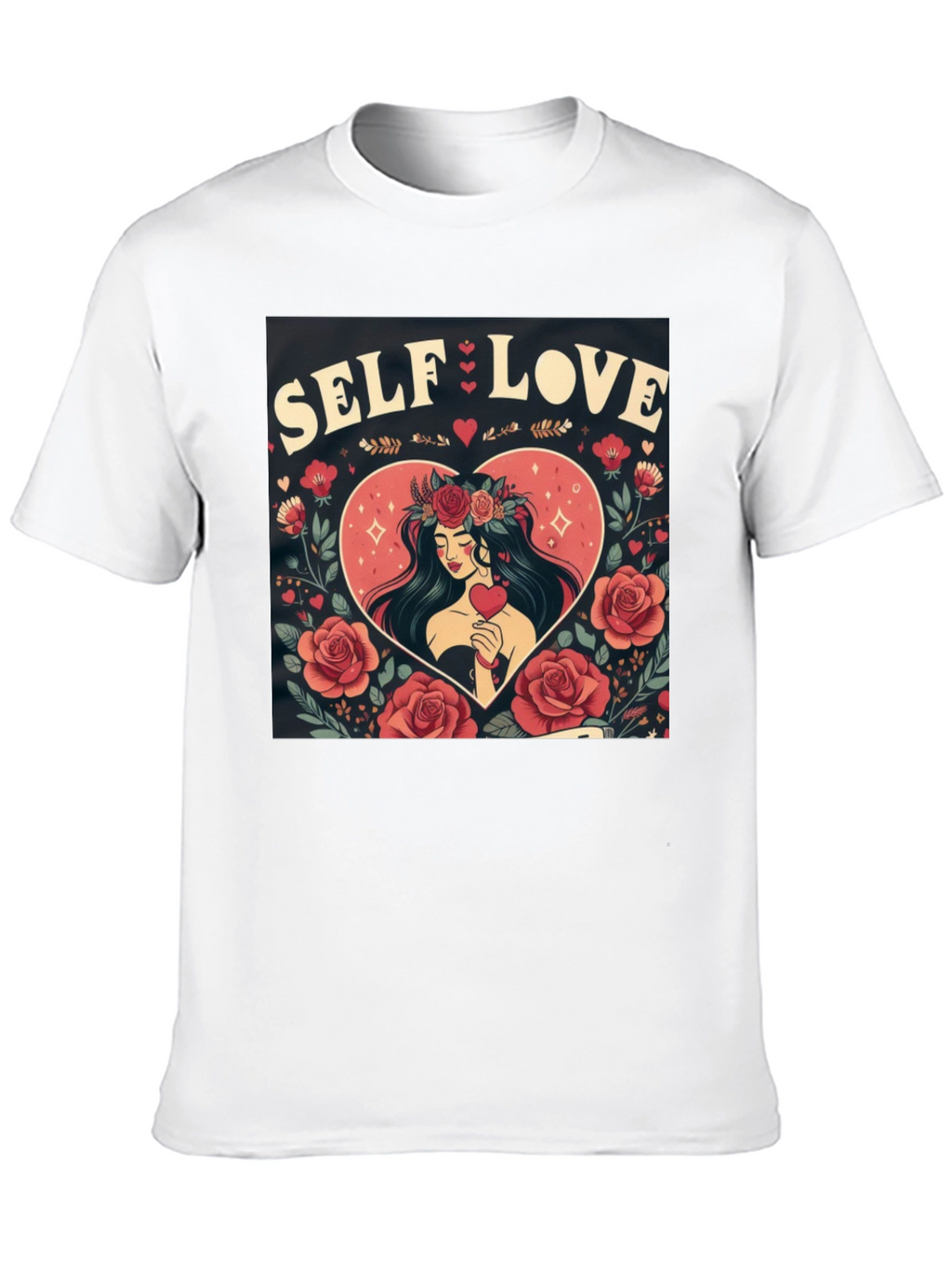Self Love Graphic Tee Heart & Rose Design