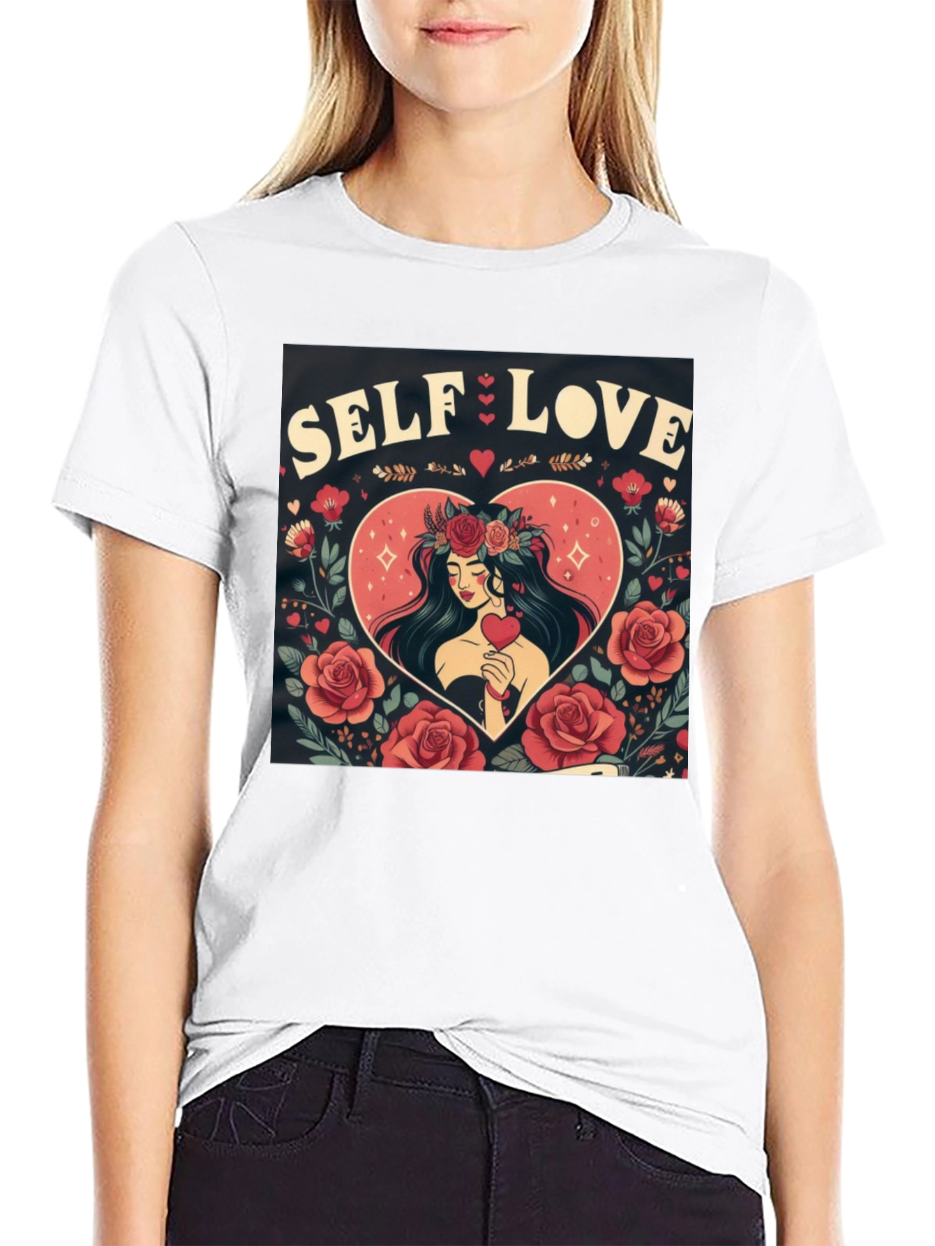 Self Love Graphic Tee Heart & Rose Design