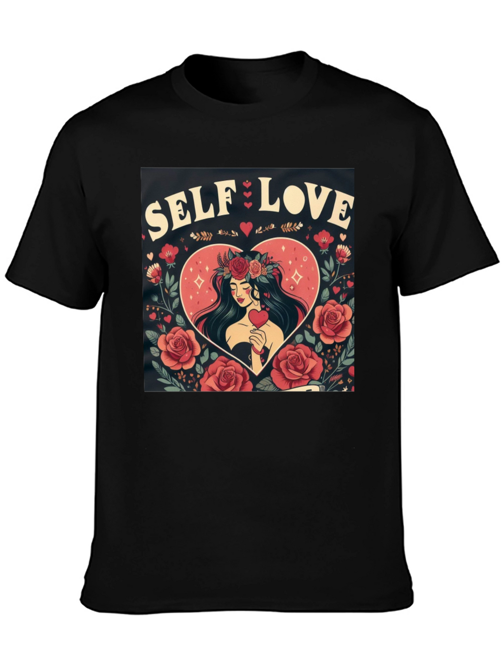 Self Love Graphic Tee Heart & Rose Design