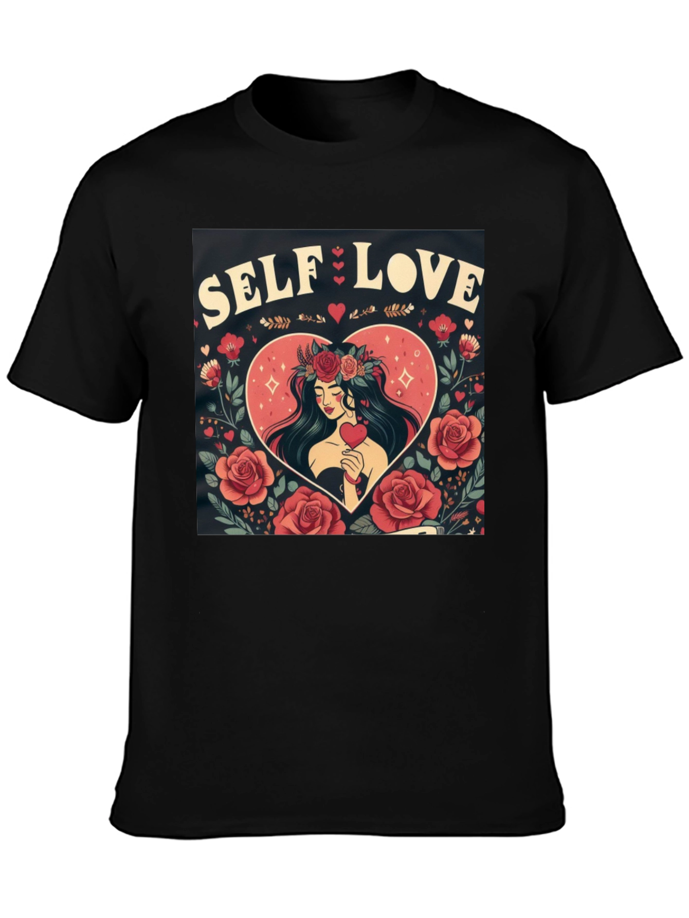 Self Love Graphic Tee Heart & Rose Design