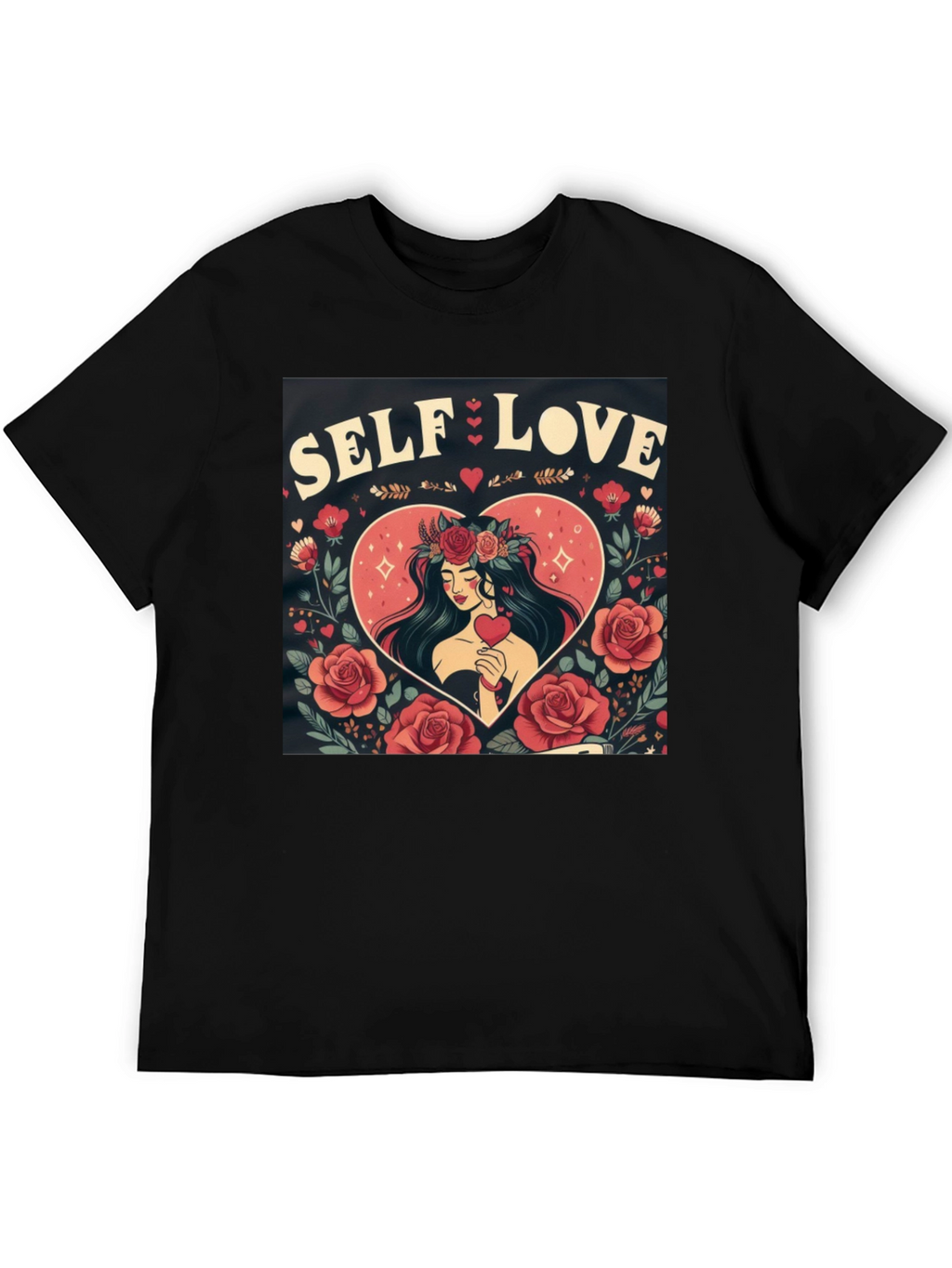 Self Love Graphic Tee Heart & Rose Design