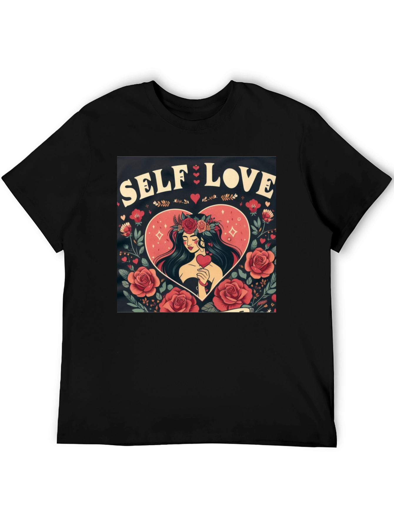 Self Love Graphic Tee Heart & Rose Design